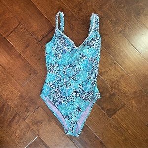 Lilly Pulitzer Araza One Piece Swimsuit Light Aqua Spritz Size 8 $128 retail